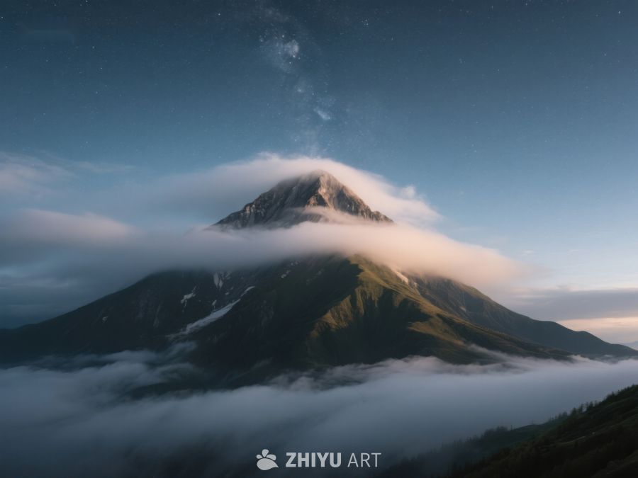 云海缭绕的山峰夜景 605