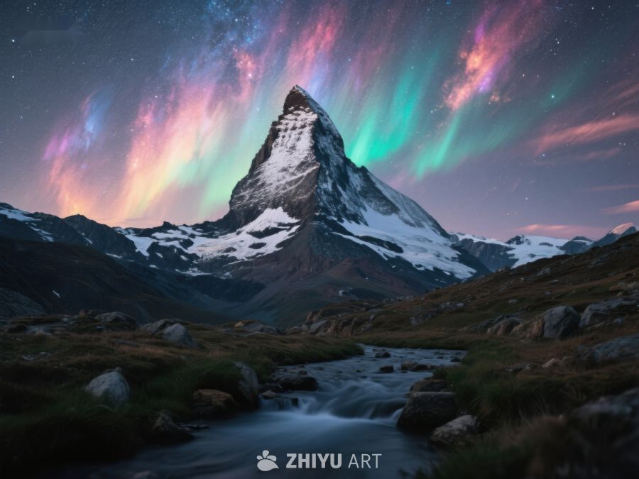 星空下的雪山与溪流 208