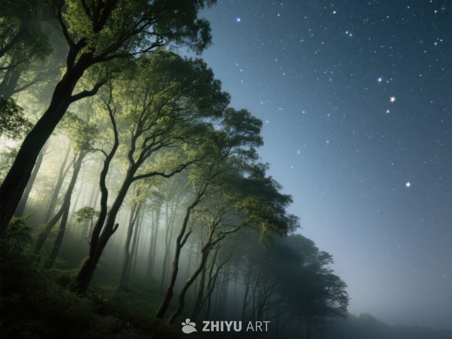 星夜森林，雾气缭绕 212