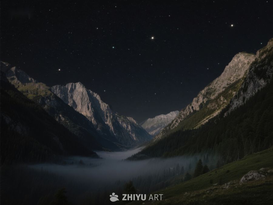 星夜山谷，云雾缭绕 213