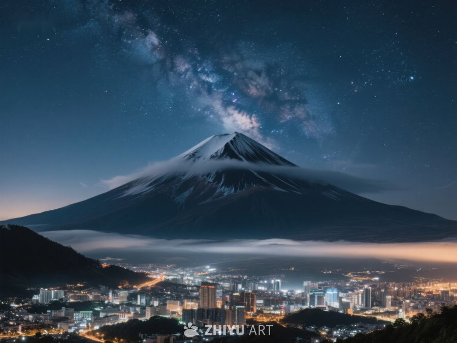 夜幕下的富士山与星空 430