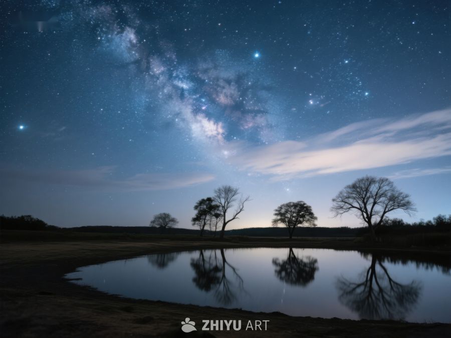 银河映照静谧湖畔夜景 486