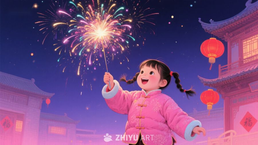 小女孩手持烟花庆祝节日 127