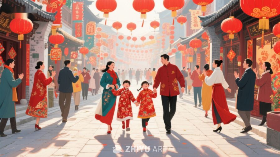 春节街头，家人共庆传统佳节 7