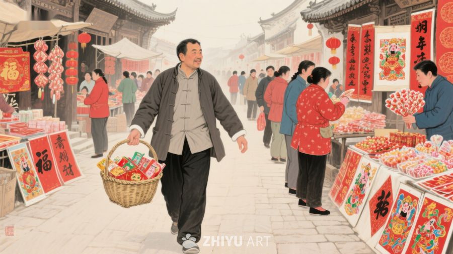 热闹集市，男子提篮购物 83