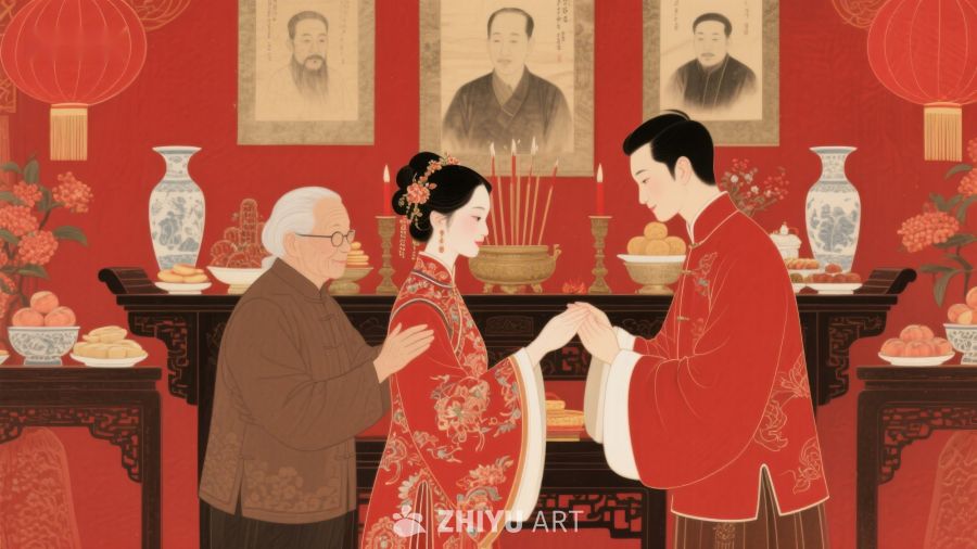 传统婚礼仪式中的新人与长辈 52