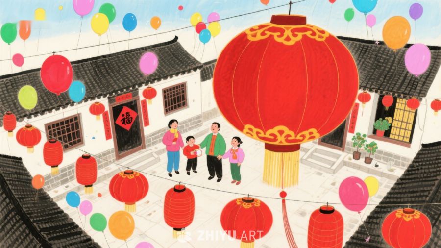 传统庭院中的灯笼与气球 83