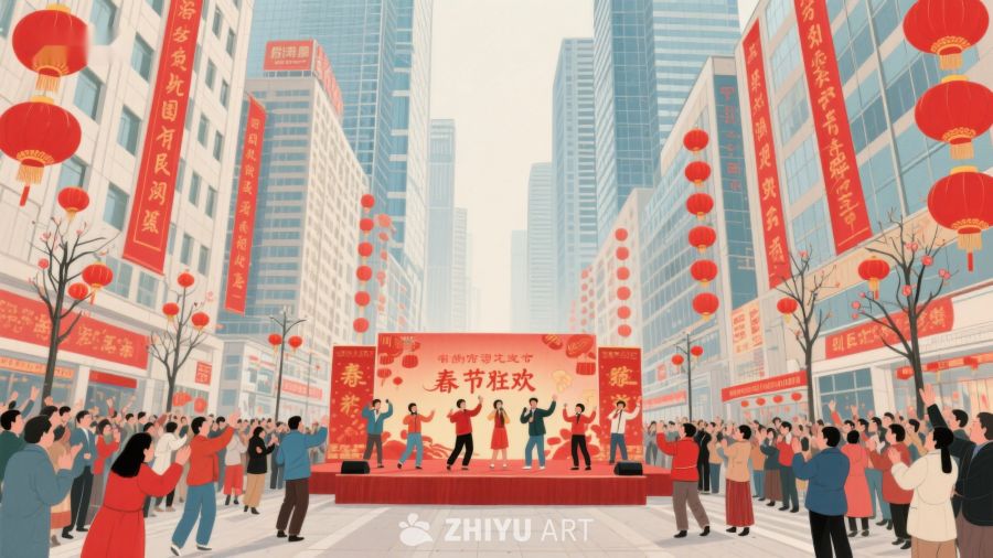 春节庆典城市街头热闹场景 121