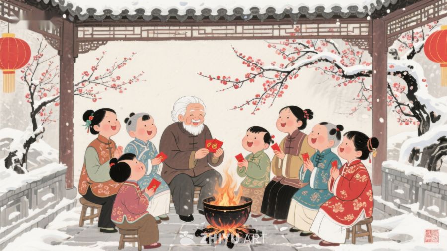 冬日庭院，家人围炉欢聚 159