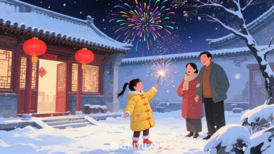 冬夜烟花下的温馨家庭时光 204