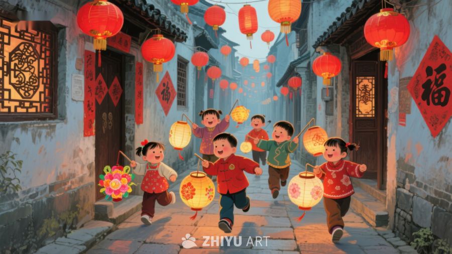 孩童提灯欢庆传统节日 282