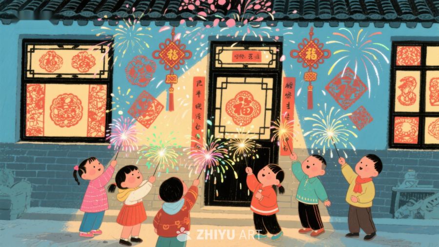 孩子们在传统院落中庆祝节日 296