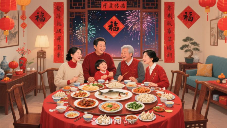 家庭共聚年夜饭，欢庆春节 444