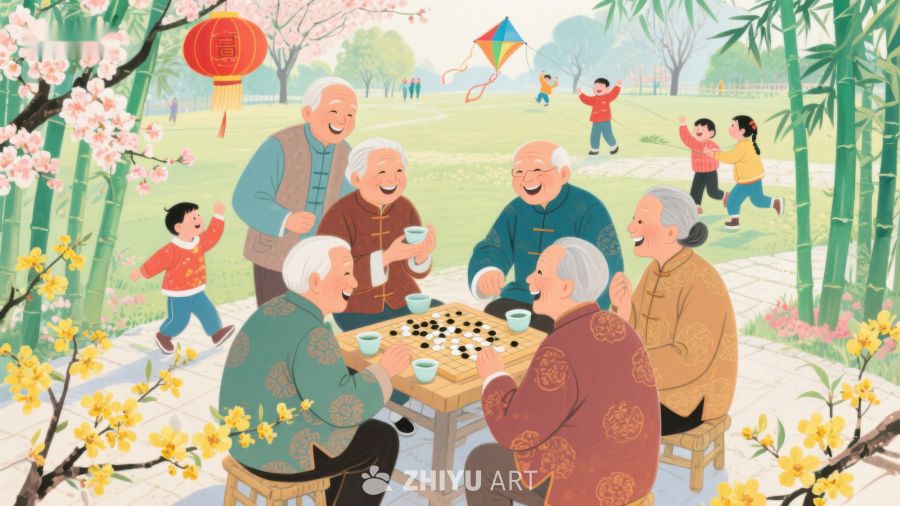 老人公园下棋，孩童嬉戏 620