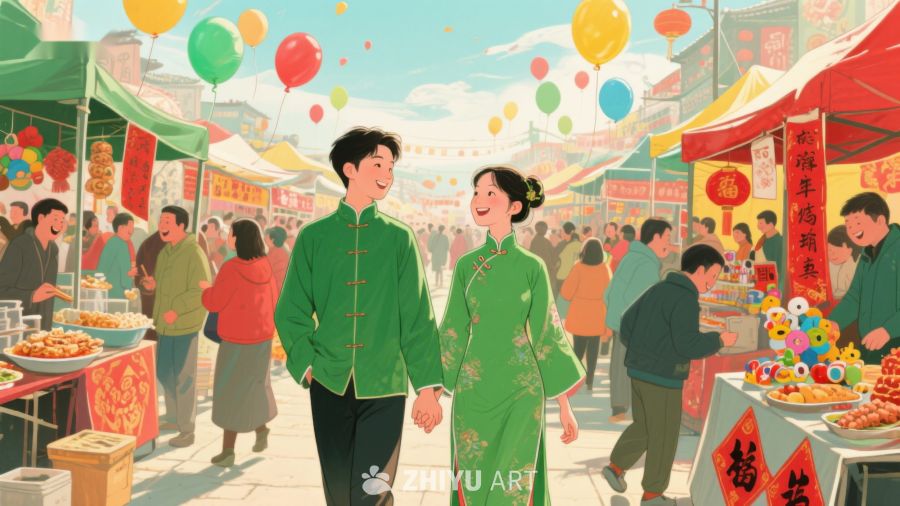 热闹市集中的情侣 828