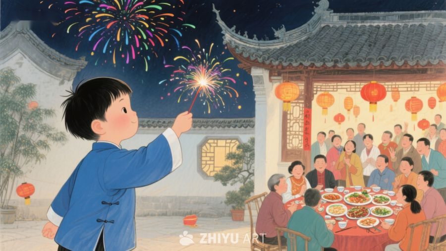 夜空下的烟花与团圆饭 1207