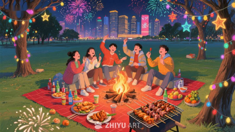 夜幕下的公园烧烤派对 1225