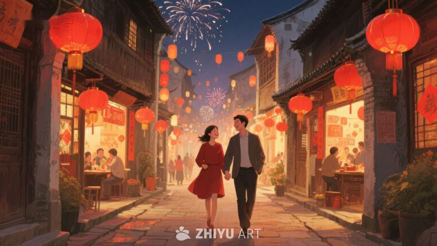 夜市灯笼映照下的浪漫漫步 1235