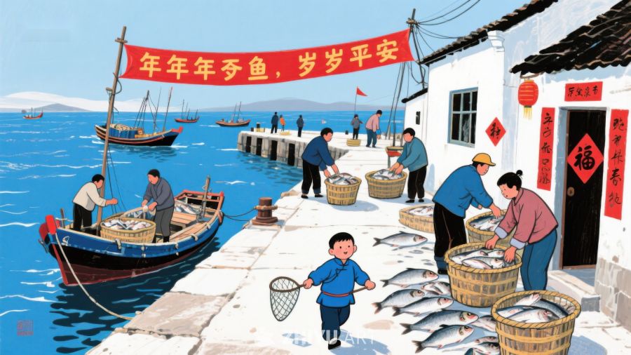 渔村丰收景象，年年有鱼岁岁平安 1246
