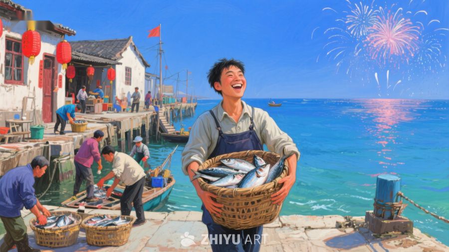渔港欢庆，渔民满载而归 1249