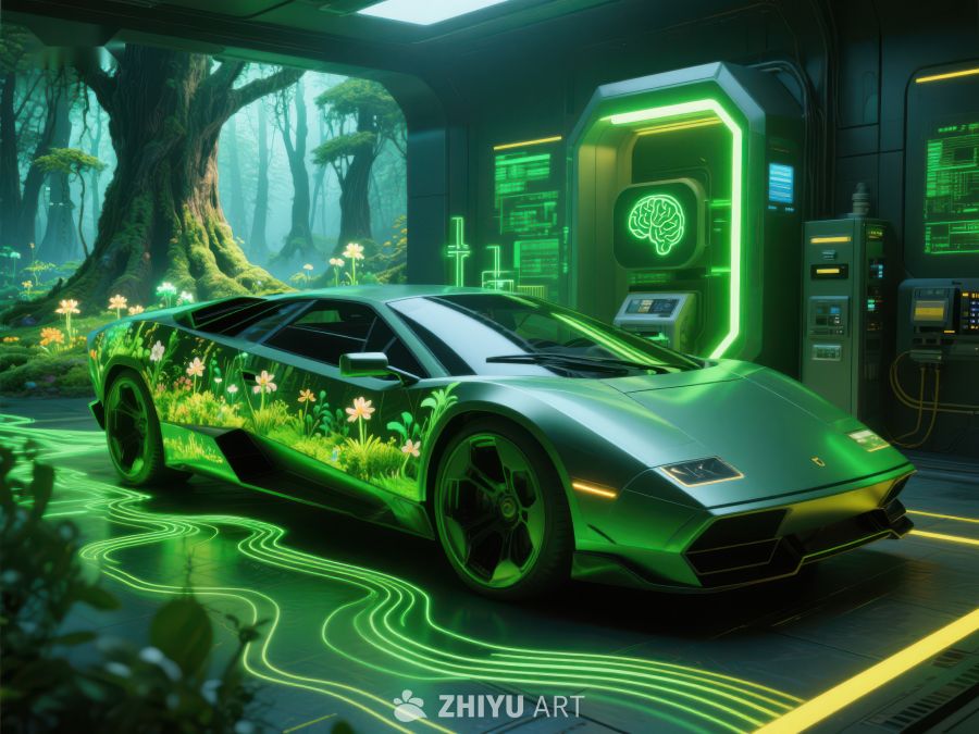 未来科技汽车与生态森林融合 371