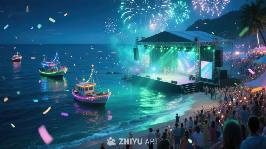 海滩音乐节烟花夜景 106