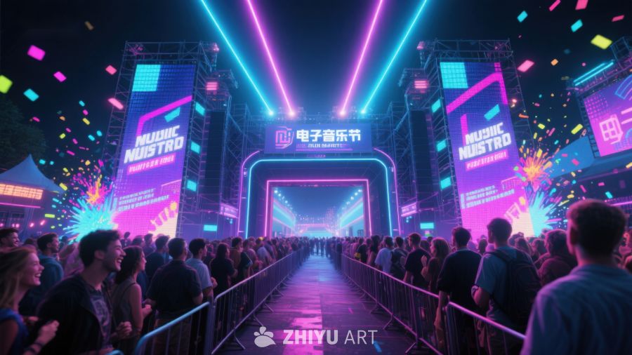 霓虹灯光下的电子音乐节现场 285