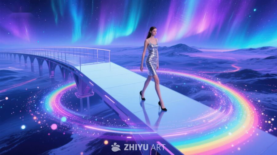 未来幻境：彩虹桥上的银色舞者 628