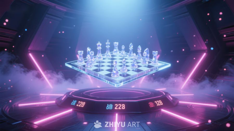 未来科技风格的悬浮棋盘对弈场景 652