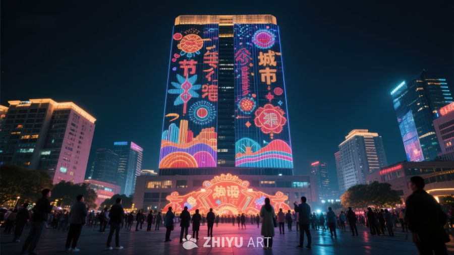 夜景高楼灯光秀吸引众多市民观赏 863