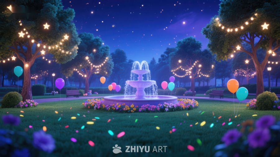 夜色中的花园喷泉 898