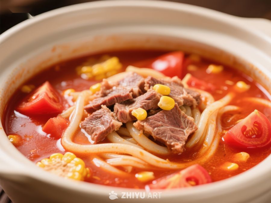 番茄牛肉面，鲜美汤底配玉米粒 82