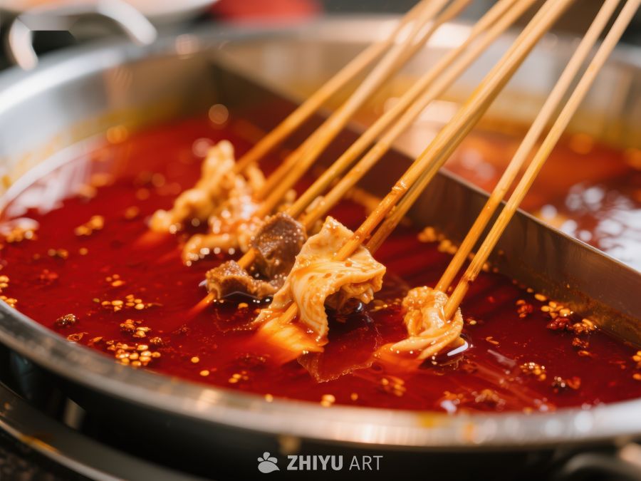 火锅中的食材被筷子夹起 212