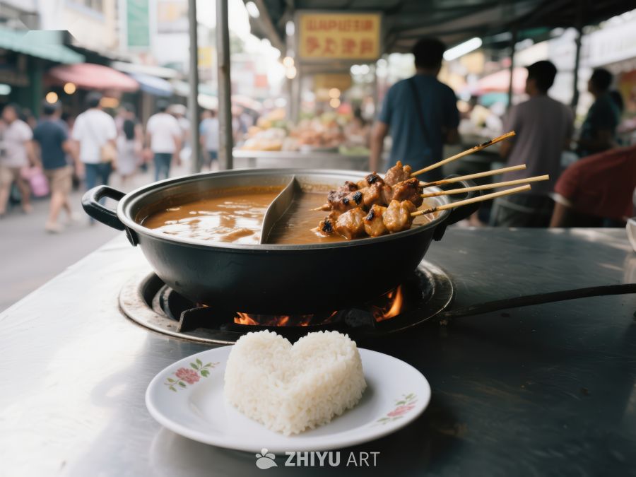 街头美食：热锅串烧与心形饭团 250
