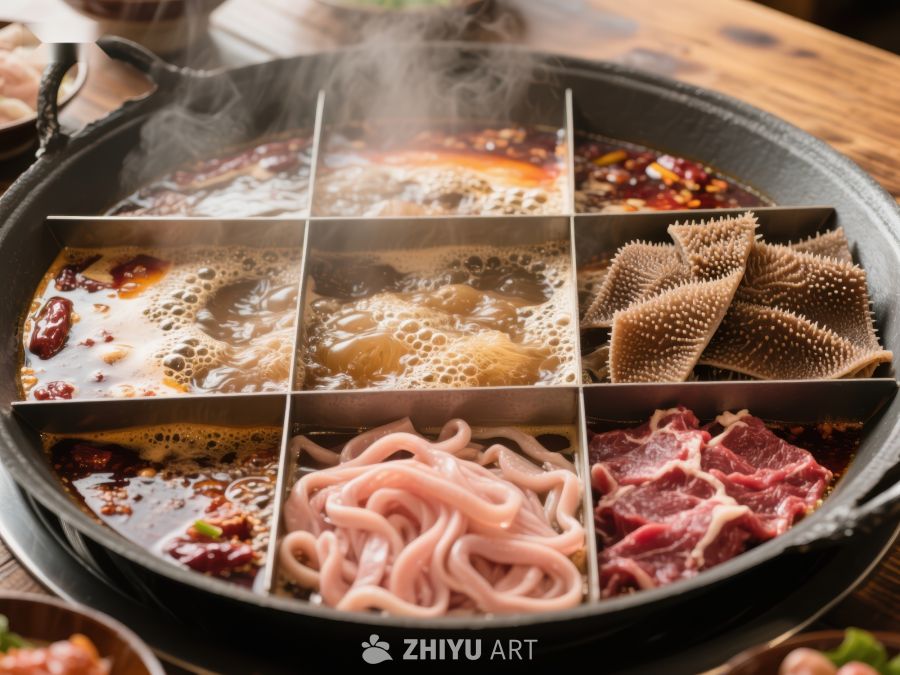 九宫格火锅，热气腾腾食材丰富 278