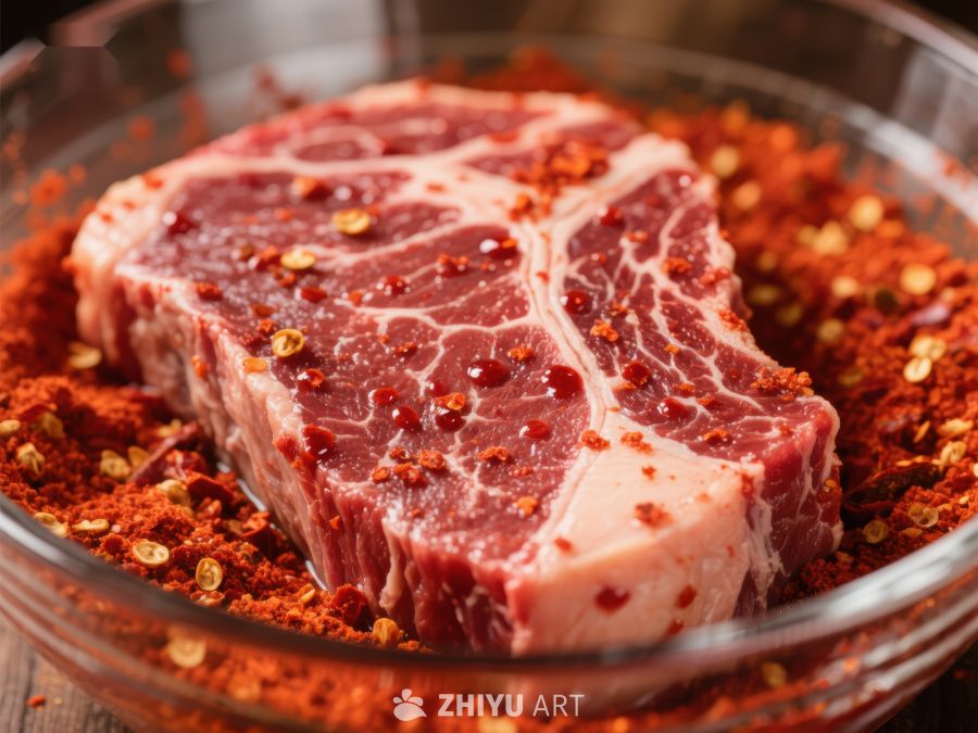 辣椒粉腌制的生肉块 344