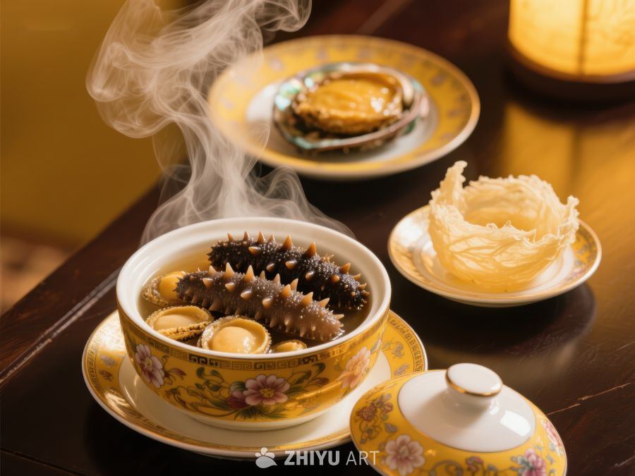 热气腾腾的海参汤与精美配菜 497