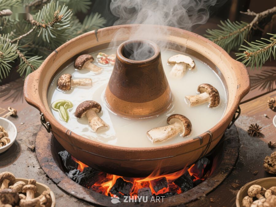 热气腾腾的火锅，蘑菇汤底 514