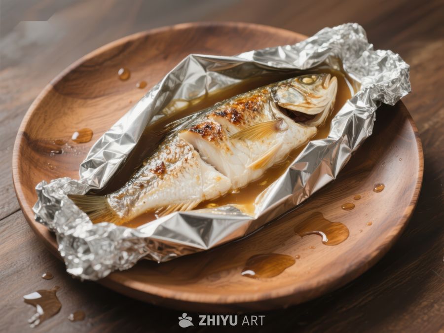 锡纸烤鱼，木盘盛放 761