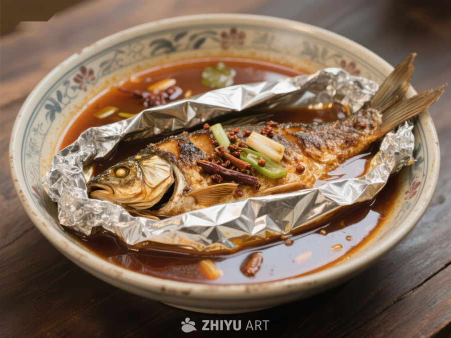 锡纸烤鱼配香料汤汁 763