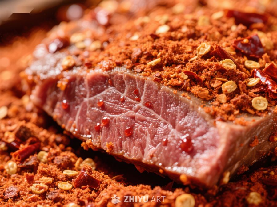 香辣腌制牛肉特写 795