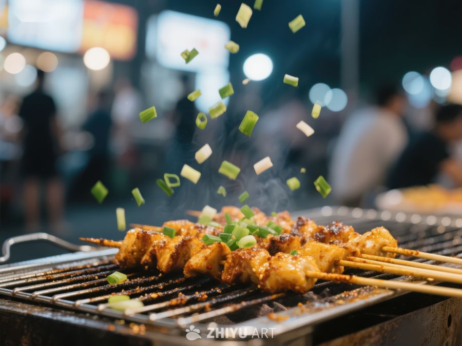 夜市烧烤：葱花飞舞的美味瞬间 838
