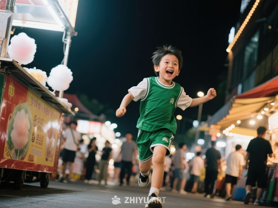 夜市中奔跑的快乐小孩 846