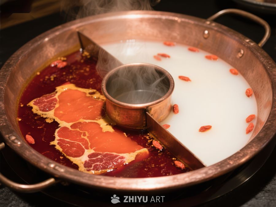 鸳鸯火锅：红汤白汤分隔煮食 857