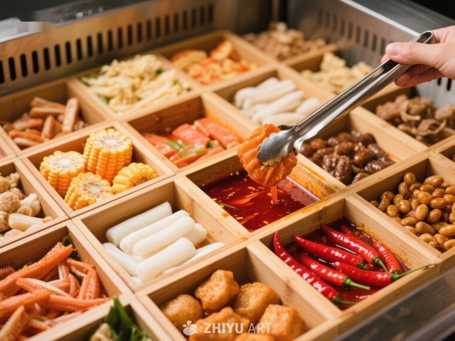 自助餐桌上丰富的食材选择 893