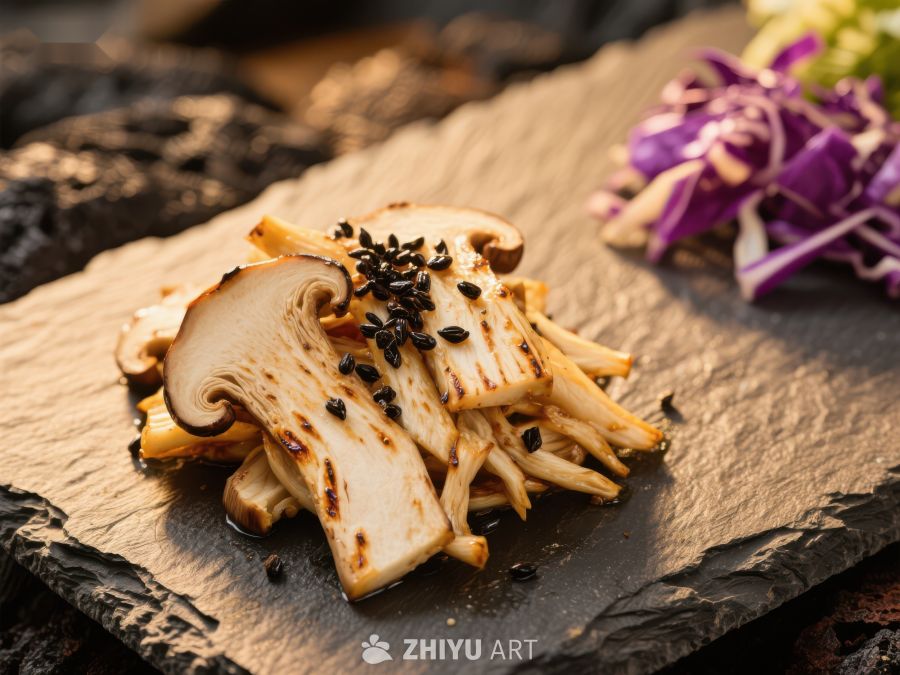 烤松茸配芝麻与紫甘蓝 601