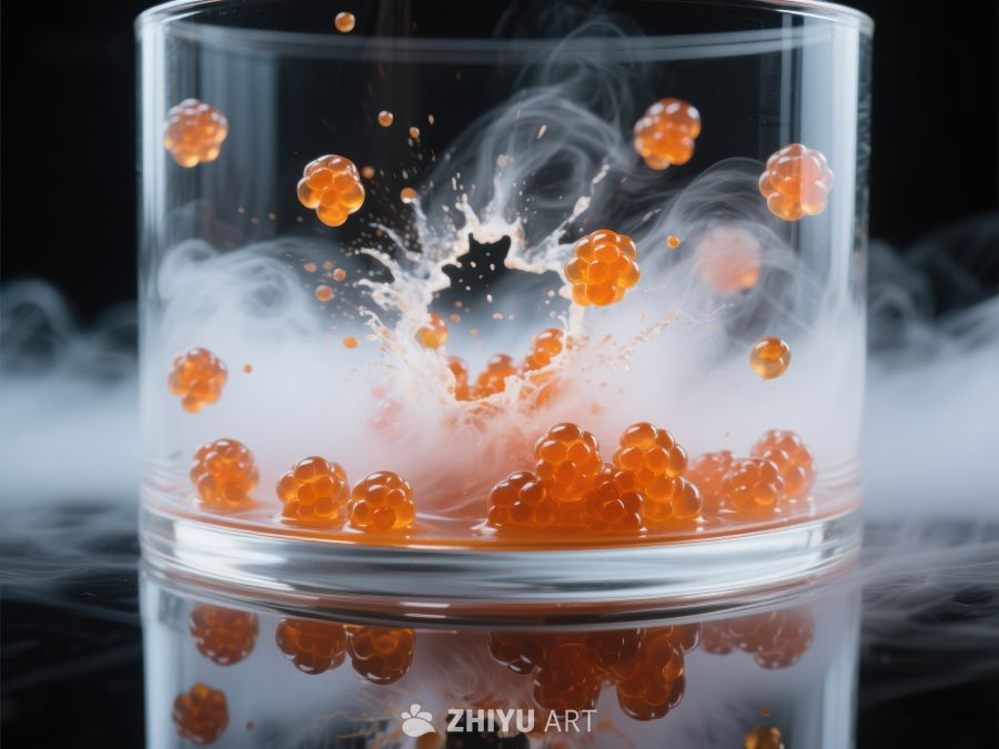 玻璃杯中橙色颗粒与烟雾交织的瞬间 37