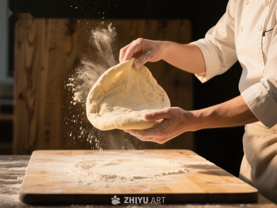 厨师撒粉拉伸面团 117