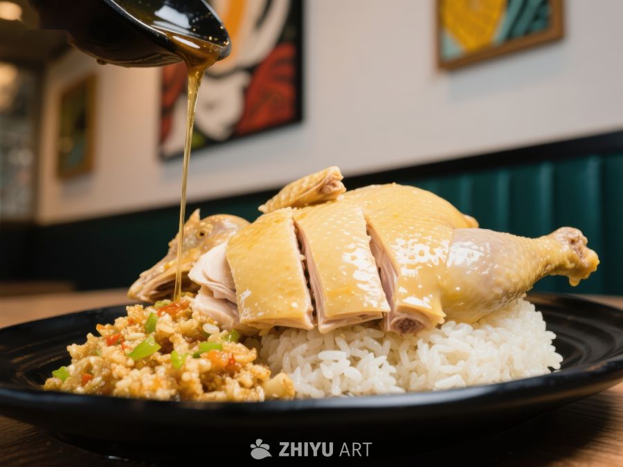 浇汁白切鸡配米饭 421