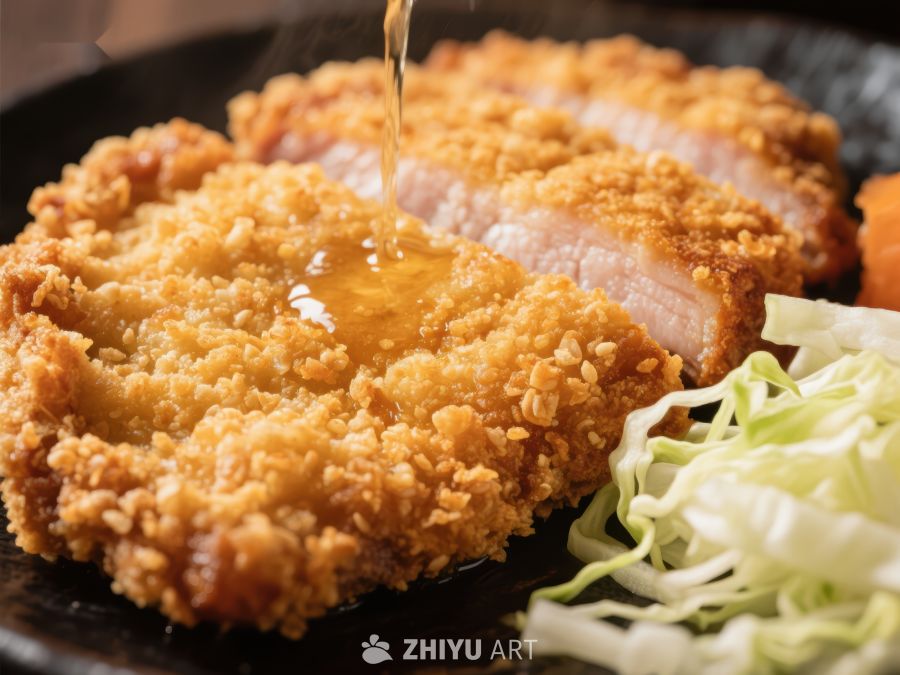 热腾腾的炸猪排浇上酱汁 1019